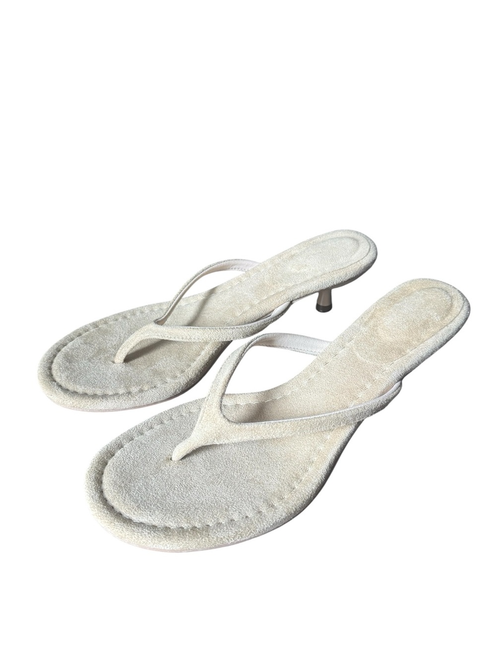 Women’s Cream Suede Thong Kitten-Heel Sandals